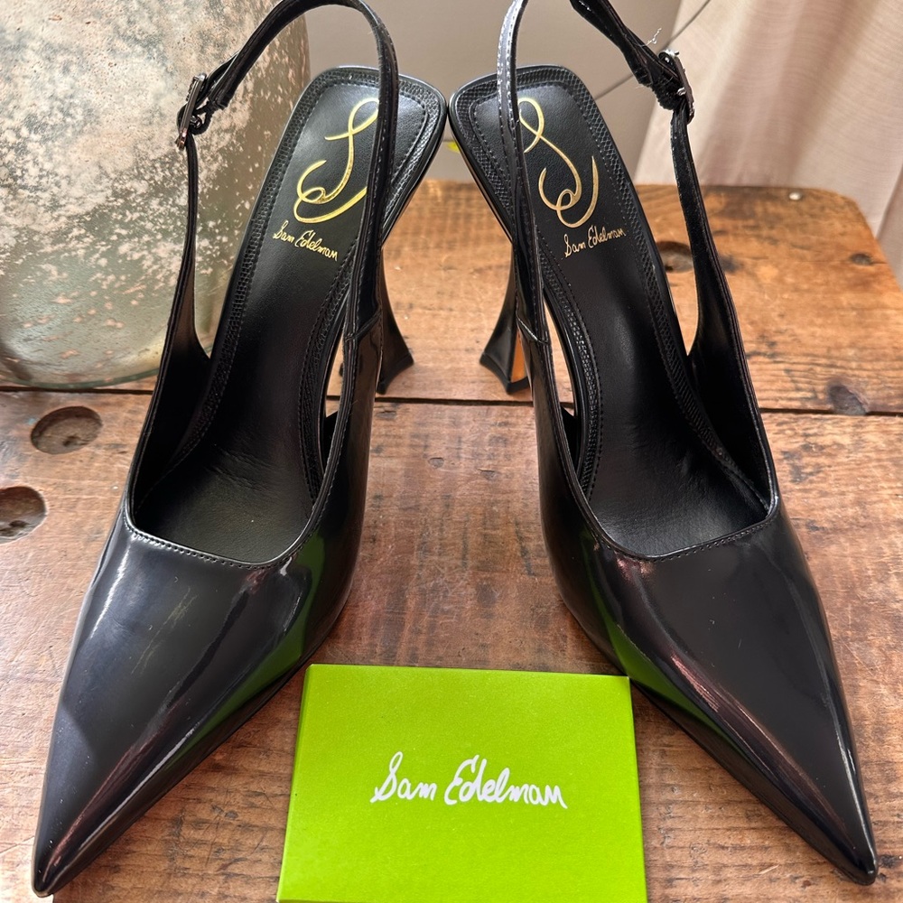 Sam Edelman Glossy Black Slingback Heels